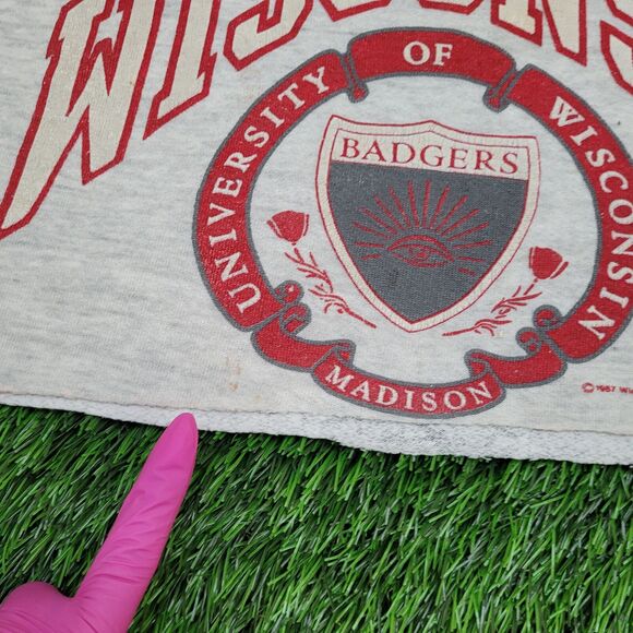 Vintage 1987 JERZEES Cropped Sweatshirt Womens L 21x14 Gray - Picture 7 of 14